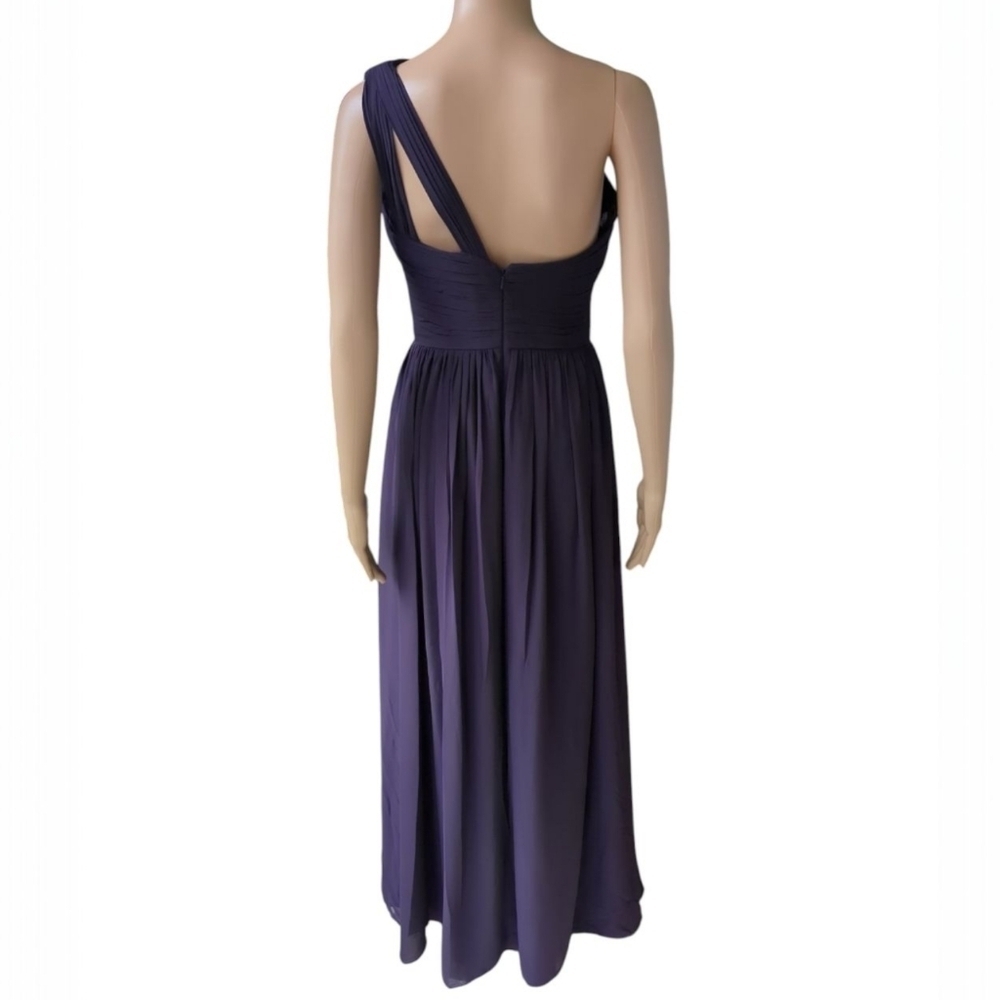 Bill Levkoff Plum One Shoulder Chiffon Evening Gown Formal Dress 8 - Picture 3 of 11